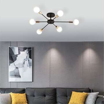 Modo Lighting 6-Light Sputnik Ceiling Lamp Chandelier Mid Century Modern Semi-Flush Mounting Industrial Vintage Ceiling Light Fixture for Bedroom Living Room Kitchen Island E26 (6-Light)…