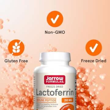 Jarrow Formulas Lactoferrin 250 mg - Immune-Supporting Glycoprotein - For Healthy Immune System Support & Iron Absorption - Freeze Dried - Gluten Free - Non-GMO - 60 Capsules (Servings)