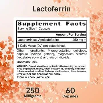 Jarrow Formulas Lactoferrin 250 mg - Immune-Supporting Glycoprotein - For Healthy Immune System Support & Iron Absorption - Freeze Dried - Gluten Free - Non-GMO - 60 Capsules (Servings)