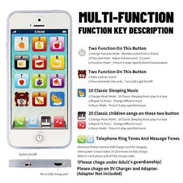 Cooplay White Smart Phone Toy Music Lullaby YPhone Song Touch Screen USB Recharable Cell Phone Learn...