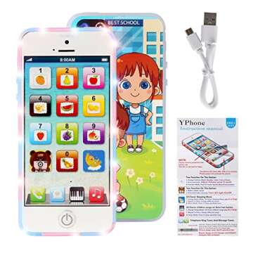 Cooplay White Smart Phone Toy Music Lullaby YPhone Song Touch Screen USB Recharable Cell Phone Learning English Mobile for Toddler Child