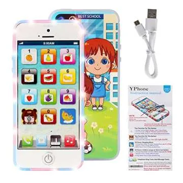 Cooplay White Smart Phone Toy Music Lullaby YPhone Song Touch Screen USB Recharable Cell Phone Learning English Mobile for Toddler Child