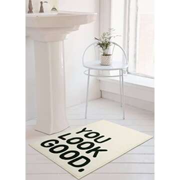 Lukinbox You Look Good Bath Mat with Non-Slip Backing, Beige Bath Rugs for Bathroom, Small Cute Funn...