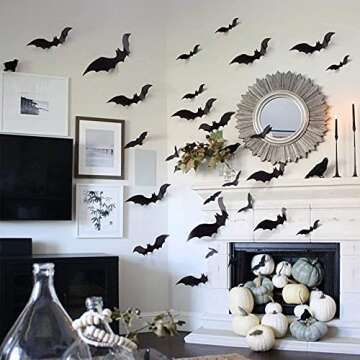 80pcs 3D Bats Stickers, Halloween Party Supplies Waterproof Scary Bats Wall Decals DIY Home Window D...