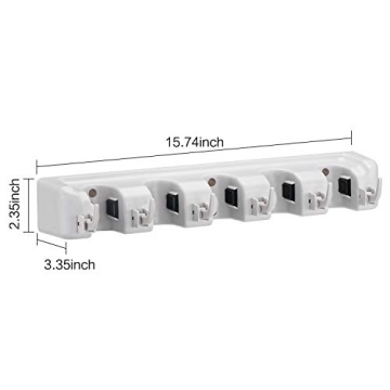 CHAMPS Wall Mounted Mop Broom Holder 5 Slots 6 Hooks