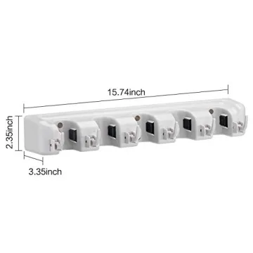 CHAMPS Wall Mounted Mop Broom Holder 5 Slots 6 Hooks