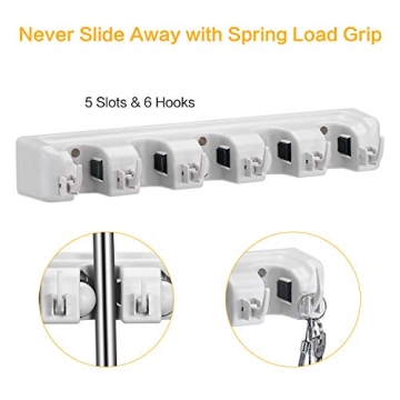 CHAMPS Wall Mounted Mop Broom Holder 5 Slots 6 Hooks