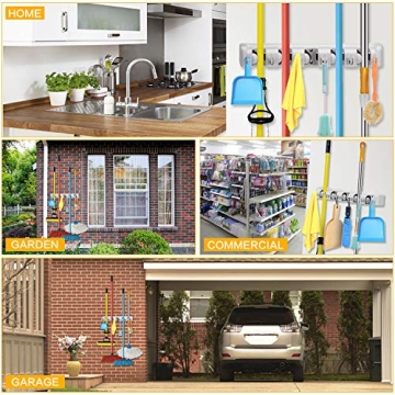 CHAMPS Wall Mounted Mop Broom Holder 5 Slots 6 Hooks