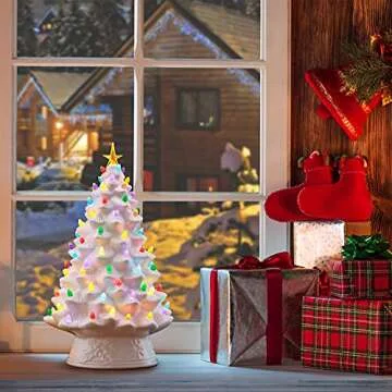 Mr. Christmas Nostalgic Ceramic Christmas Tree with LED Lights Indoor Decoration, 18 Inches, White