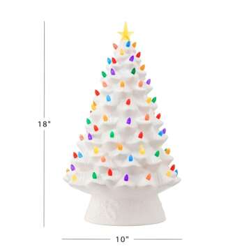 Mr. Christmas Nostalgic Ceramic Christmas Tree with LED Lights Indoor Decoration, 18 Inches, White