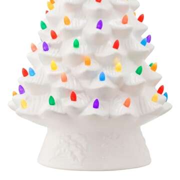 Mr. Christmas Nostalgic Ceramic Christmas Tree with LED Lights Indoor Decoration, 18 Inches, White