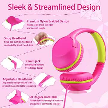 POWMEE Kids Headphones Over-Ear Headphones for Kids/Teens/School with 94dB Volume Limited Adjustable...