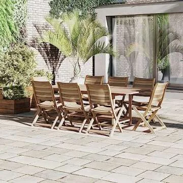 Amazonia Teak Dublin 9-Piece Teak Rectangular Dining Set, Light Brown (SC DIAN RECT_8PALU)