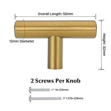 Goldenwarm 5-Pack Gold Cabinet Knobs and Pulls - Stylish & Durable 2 Inch Brushed Brass Handles
