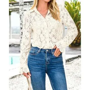 BTFBM Long Sleeve Lace Blouses for Women 2025 Spring Dressy Casual Button Down Shirts Date Night Out...