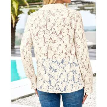 BTFBM Long Sleeve Lace Blouses for Women 2025 Spring Dressy Casual Button Down Shirts Date Night Outfit Club Party Tops(Beige, Small)