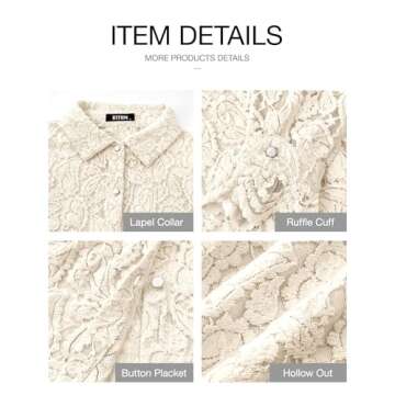 BTFBM Long Sleeve Lace Blouses for Women 2025 Spring Dressy Casual Button Down Shirts Date Night Outfit Club Party Tops(Beige, Small)