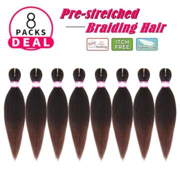 Ombre Pre Stretched Braiding Hair 12 Inch for Kids - 8 Packs of Natural Easy Braid Hair Extensions