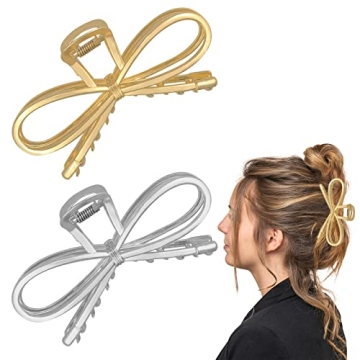 2 PACK Large Bowknot Shark Hair Clips for Women Thick Hair Claw Clips Hair Accessories for Women and...