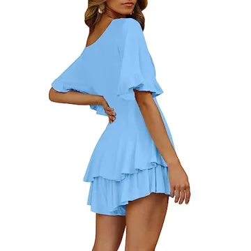 AIMCOO Women Crochet Lace Romper Sexy V-Neck Summer Jumpsuit