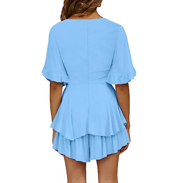 AIMCOO Women Crochet Lace Romper Sexy V-Neck Summer Jumpsuit