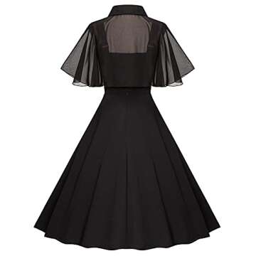 Milreason 1950s Dresses for Women Vintage Goth Swing Cocktail Dress with Pockets and Chiffon Shawl Black