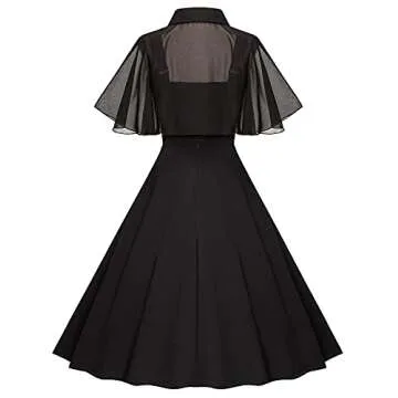 Milreason 1950s Dresses for Women Vintage Goth Swing Cocktail Dress with Pockets and Chiffon Shawl Black