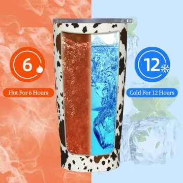 Western Cow Print Tumbler with Lid and Straw, 20 Oz Stainless Steel Insulated Brown Cow Water Bottle Cup Coffee Mug