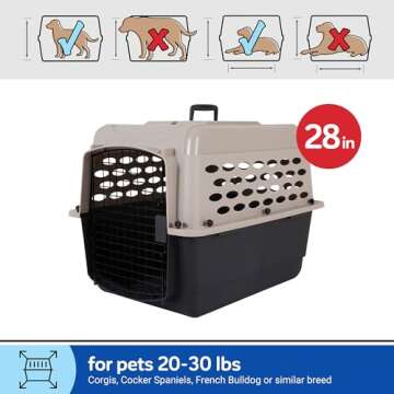 Petmate Vari Dog Kennel - Portable Crate for Pets 20-30 lbs - Airline-Friendly Pet Carrier - Durable Plastic Shell - For Home and Travel - Made in USA - 28 Inches - Taupe and Black