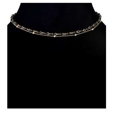 Ofeiyaa 12pcs Chain Gold Bead Necklace Coin Moon Star Pearl Pendant Chain Choker Multilayer Necklace Leather Cord Set for Women Men Gold Adjustable