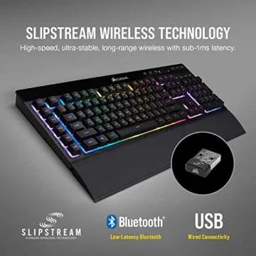 CORSAIR K57 RGB Wireless Gaming Keyboard - <1ms response time with Slipstream Wireless - Connect with USB dongle, Bluetooth or wired - Individually Backlit RGB Keys, Black