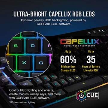 CORSAIR K57 RGB Wireless Gaming Keyboard - <1ms response time with Slipstream Wireless - Connect with USB dongle, Bluetooth or wired - Individually Backlit RGB Keys, Black