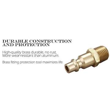 T TANYA HARDWARE Air Hose Fittings And Air Coupler Plug, Air Compressor Quick-Connect MNPT Male Plug Kit (Industrial Type D, 1/4-Inch NPT Male Thread, Solid Brass, 2 Piece)