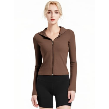 Abonlen Ribbed Hoodies for Women Lightweight Full Zip Up Jackets Long Sleeves Tops Fitted Cropped Sw...
