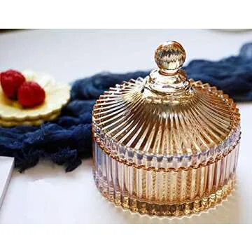 Elegant Amber Glass Candy Dish – 10oz Storage Jar with Lid