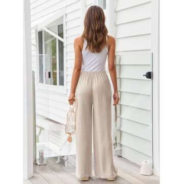 LILLUSORY Linen Wide Leg Pants Womens Palazzo Flowy Beach Vacation 2025 Summer Spring Outfits Clothes Trendy Casual Drawstring High Waisted Bohemian Cute Lightweight Trousers Pants with Pockets