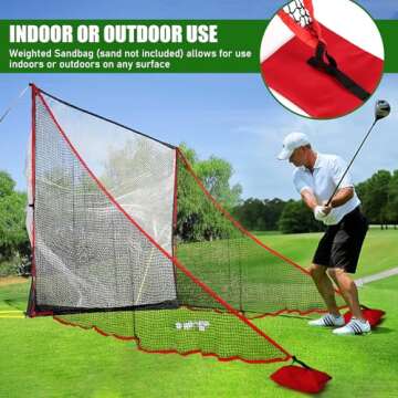 TOBWOLF 7ft Golf Shank Net Attachment for Golf Hitting Nets, Golf Barrier Side Net Extension with Sandbag, Golf Mesh Side Net Golf Triangle Side Wings, Golf Sports Practice Net for Indoor Outdoor