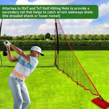 TOBWOLF 7ft Golf Shank Net Attachment for Golf Hitting Nets, Golf Barrier Side Net Extension with Sandbag, Golf Mesh Side Net Golf Triangle Side Wings, Golf Sports Practice Net for Indoor Outdoor