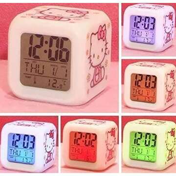 for Hello Kitty Alarm Clock w/ Soothing Glow LED Lights And Thermometer Luminous Small Alarm Clock C...