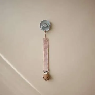 mushie Linen Baby Pacifier Clip Holder | Soft Fabric Strap, 2-Pack (Blush/Cream)