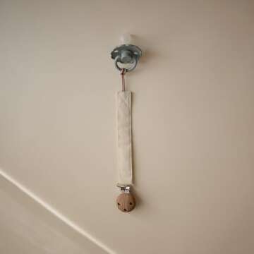 mushie Linen Baby Pacifier Clip Holder | Soft Fabric Strap, 2-Pack (Blush/Cream)