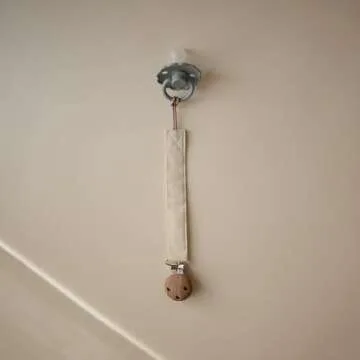 mushie Linen Baby Pacifier Clip Holder | Soft Fabric Strap, 2-Pack (Blush/Cream)