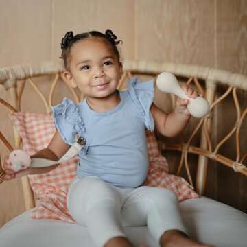 mushie Linen Baby Pacifier Clip Holder | Soft Fabric Strap, 2-Pack (Blush/Cream)