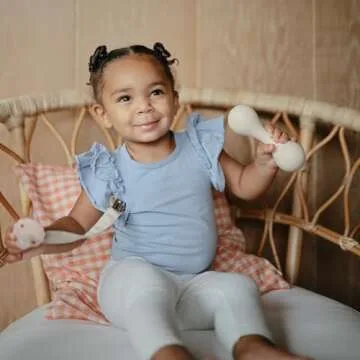 mushie Linen Baby Pacifier Clip Holder | Soft Fabric Strap, 2-Pack (Blush/Cream)