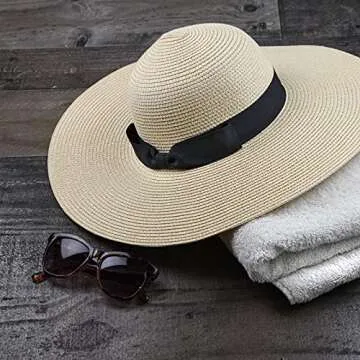 Women Floppy Sun Hat with Wide Brim—Foldable Roll-Up Straw Beach Hat UPF 50 Beige
