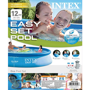 INTEX 28131EH Easy Set Inflatable Swimming Pool Set: 12ft x 30in – Includes 530 GPH Cartridge Filter Pump – Puncture-Resistant Material – 1485 Gallon Capacity – 23in Water Depth