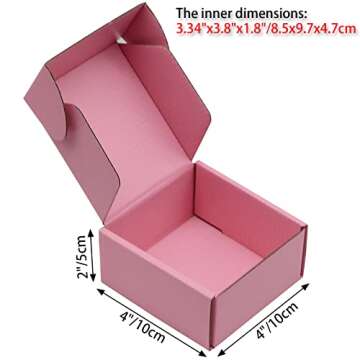 Pink Shipping Boxes For Small Business, 4x4x2 Inches, Pack Of 25, Corrugated Cardboard Boxes For Shi...