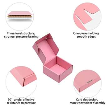 Pink Shipping Boxes For Small Business, 4x4x2 Inches, Pack Of 25, Corrugated Cardboard Boxes For Shipping, Packaging, Storage, Craft Gifts Giving