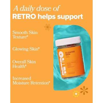 RETRO Gummy Glowing Skin Vitamins for Collagen Production - Astaxanthin, Vitamin E, Bamboo Extract, ...