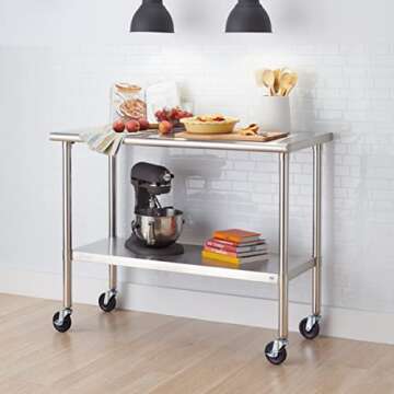 TRINITY EcoStorage Heavy Duty Stainless Steel Kitchen Prep Table with Adjustable Shelf and Wheels fo...